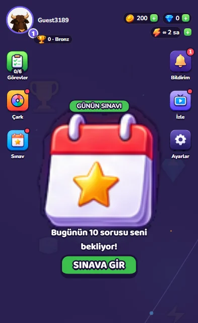 Home screen: the Daily Quiz card and the Play button